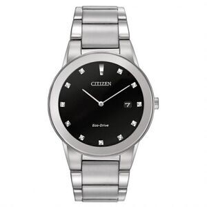 Citizen Eco-Dr Silver-Tone Blk Dial NWT